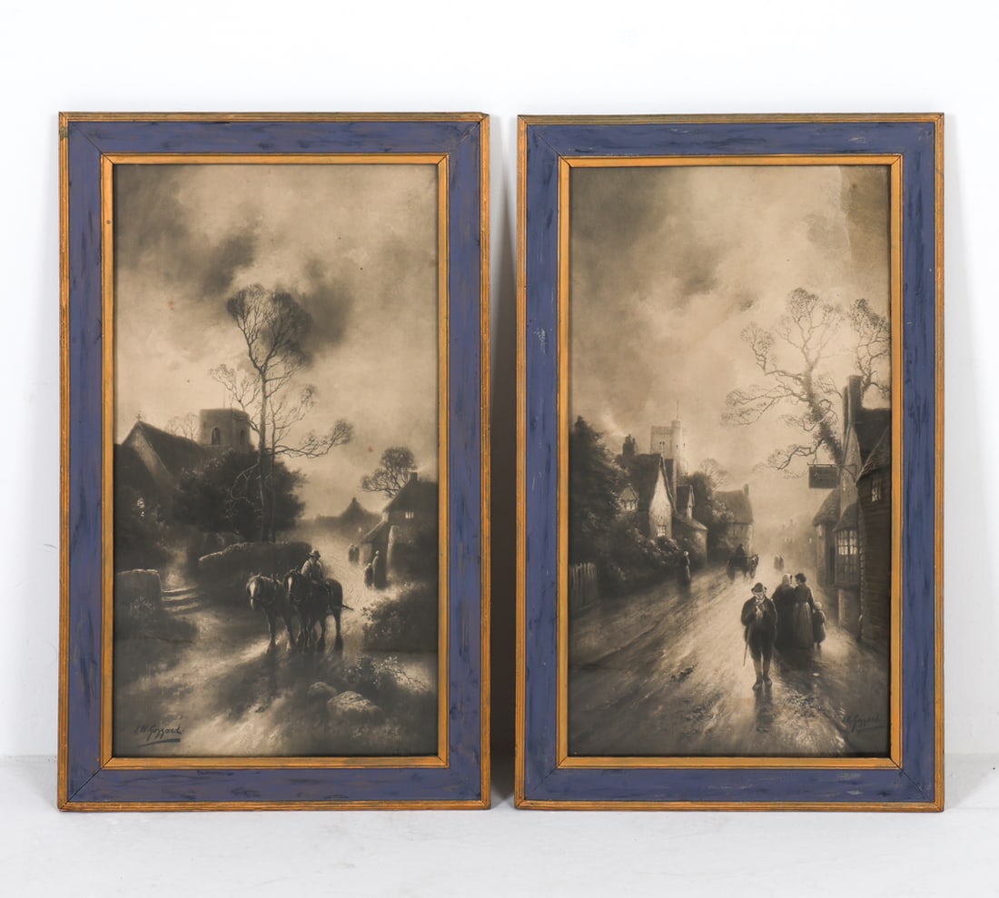 JAMES WALTER GOZZARD (1862-1926) PAIR OF PRINTS: Includes 'A Rift in the Clouds' and 'After a Rainy Day'. Dimensions: Frame H 25" x W 15.5". Sight H 21" x W 11.5". Condition: Not examined out of frames. Scuffs and dings to frames. Wear consistent