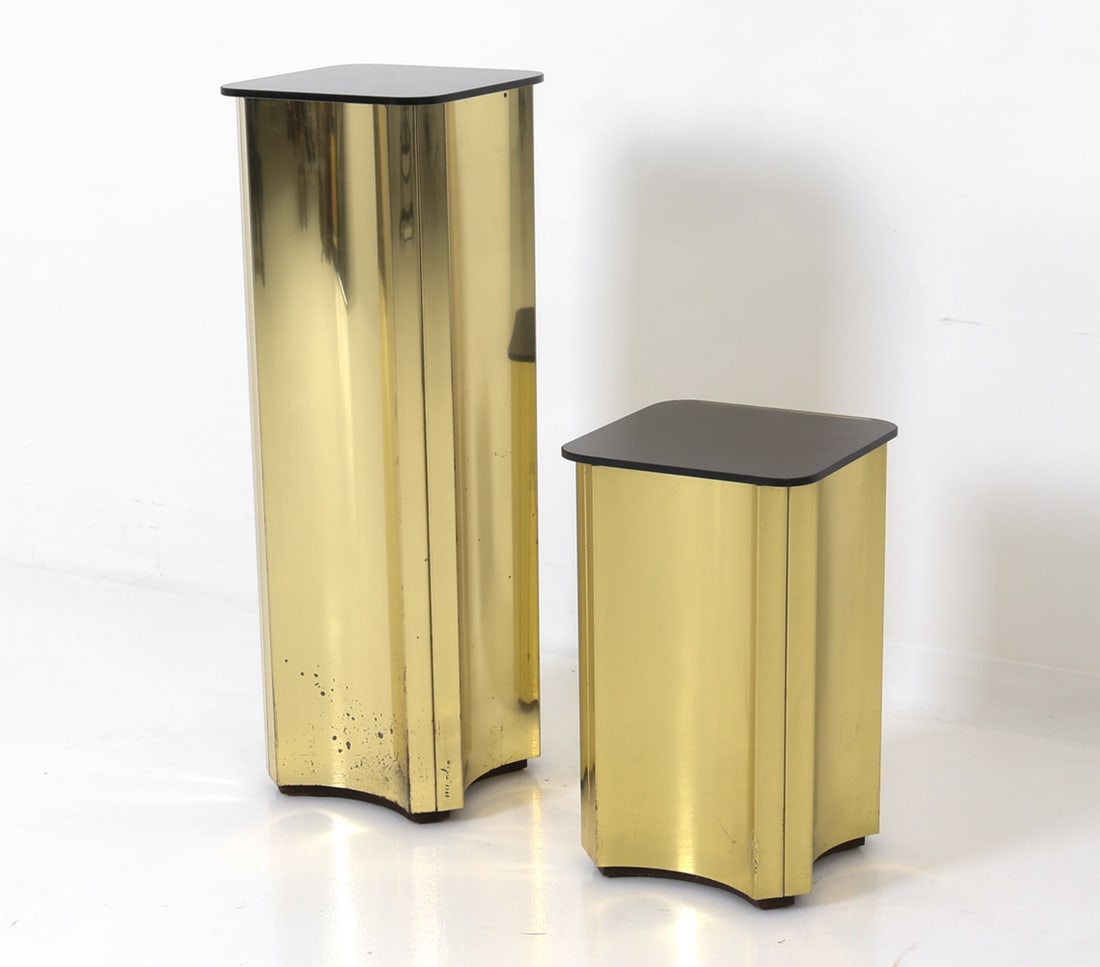 PAIR OF CURTIS JERE BRASS & GLASS PEDESTALS (1 of 13)