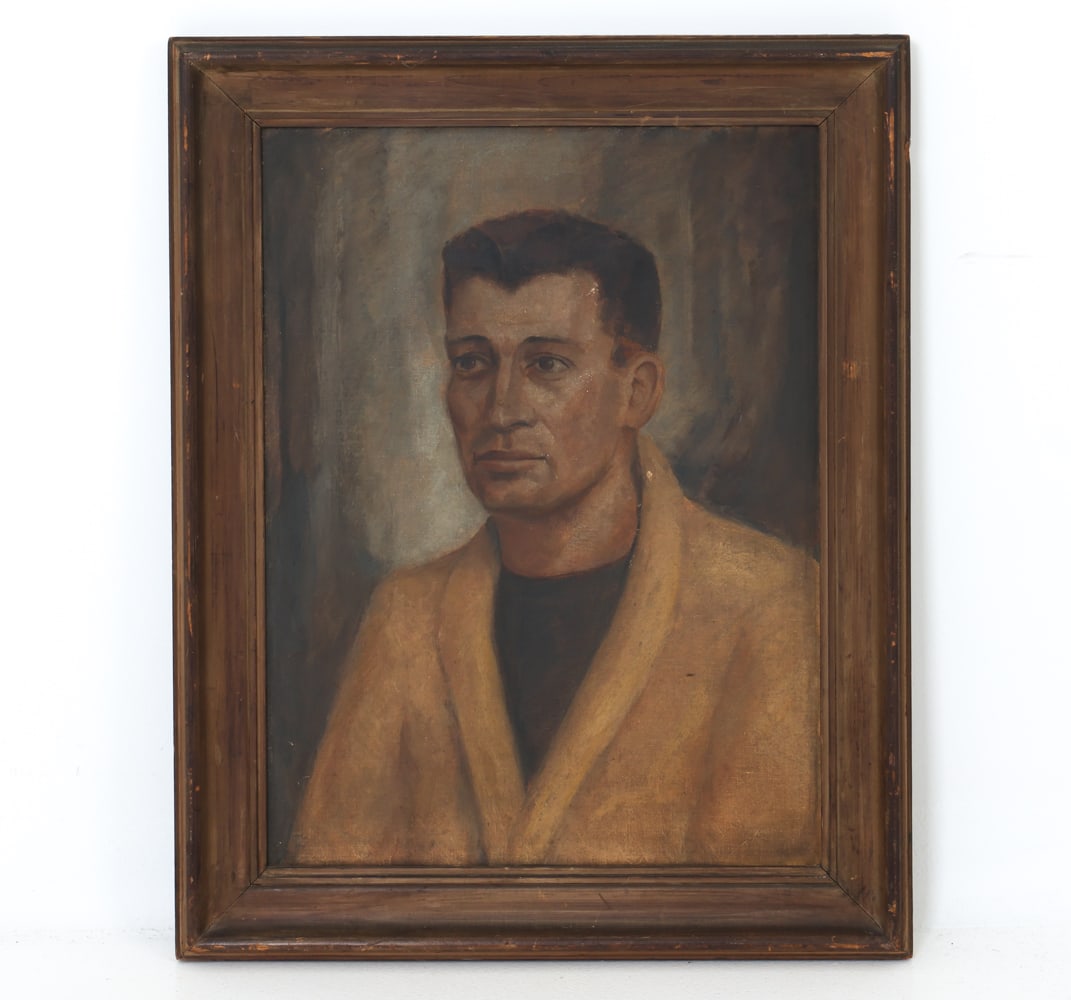 YOUNG MAN PORTRAIT O/C PAINTING: Unsigned. Oil on canvas board. Early 20th century. Dimensions: H 29.25" x W 23.25" x (Sight) H 24" x W 18" Dimension: Wear consistent with age and handling, rubs, scuffs, nicks to frame.