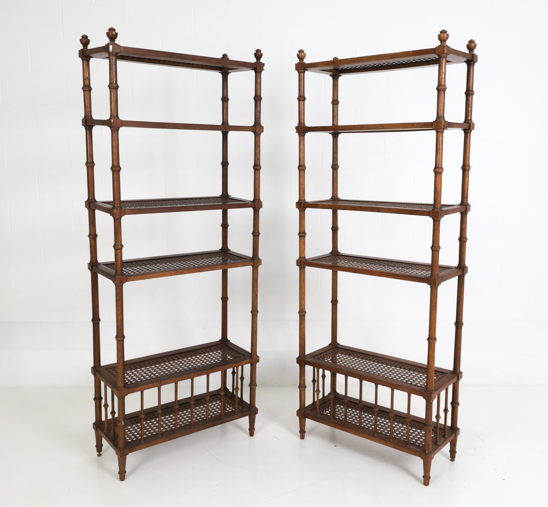 PAIR OF FAUX BAMBOO AND CANED ETAGERE SHELVES (1 of 18)