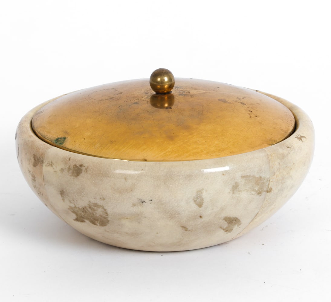 ALDO TURA ITALIAN GOATSKIN LEATHER COVERED BOWL (1 of 11)