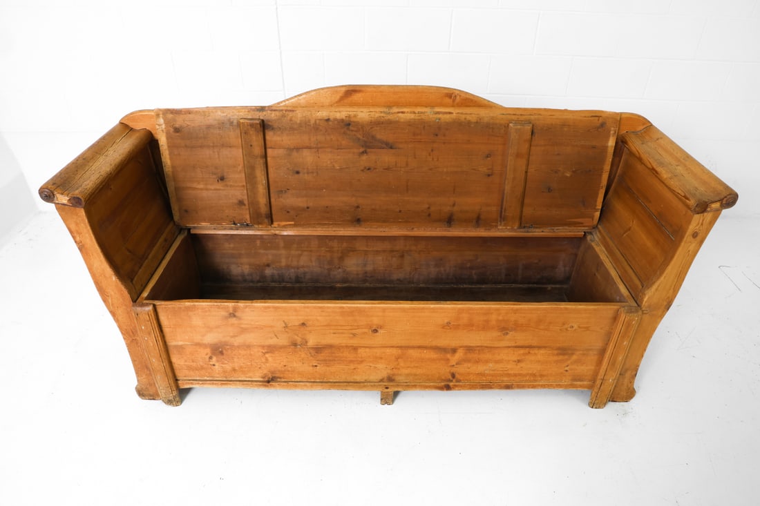 ANTIQUE SWEDISH PINE STORAGE BENCH - 14