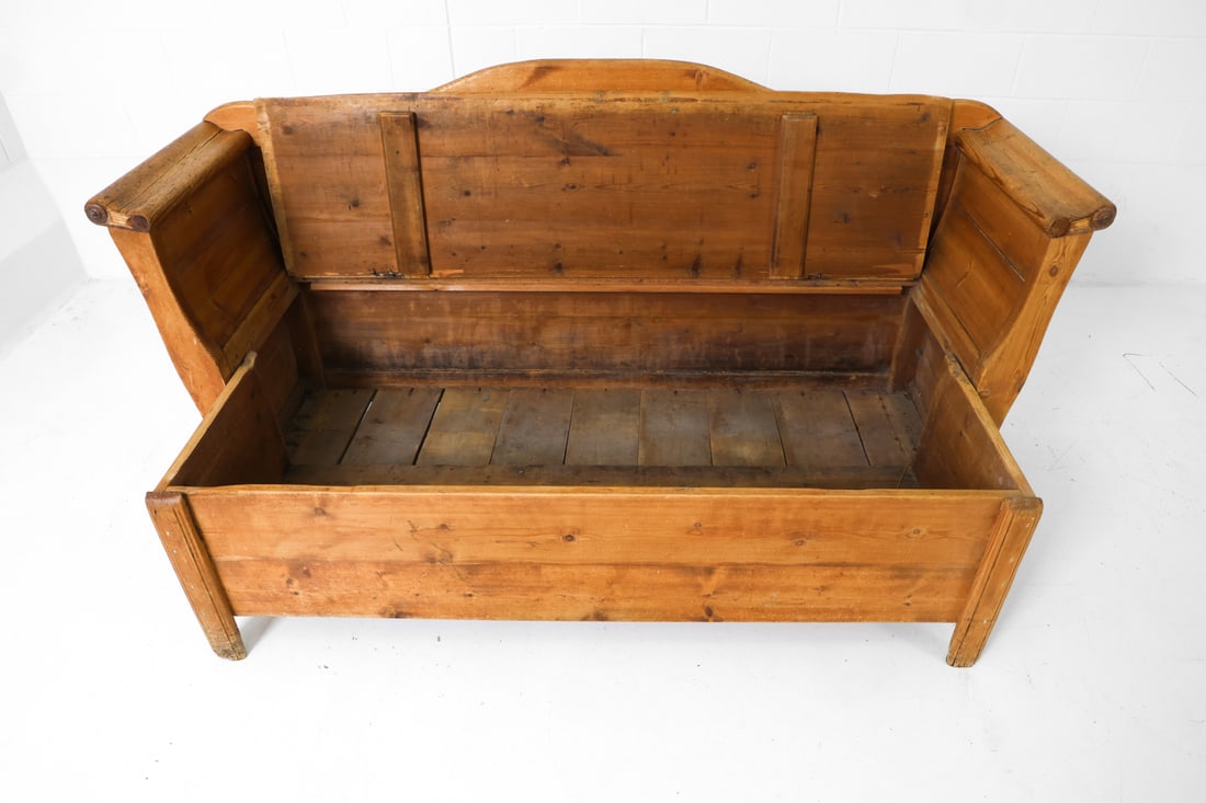 ANTIQUE SWEDISH PINE STORAGE BENCH - 16
