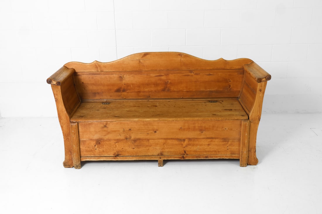 ANTIQUE SWEDISH PINE STORAGE BENCH - 4