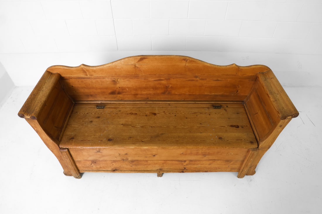 ANTIQUE SWEDISH PINE STORAGE BENCH - 9