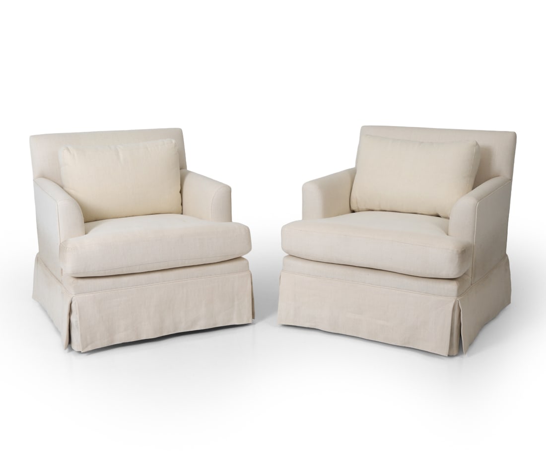 CUSTOM PAIR OF LINEN UPHOLSTERED LOUNGE CHAIRS (1 of 13)