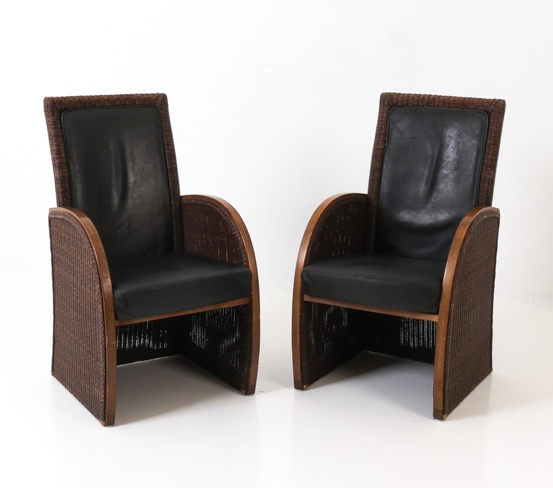 PAIR OF LOOM ART DECO STYLE WICKER LOUNGE CHAIRS (1 of 13)
