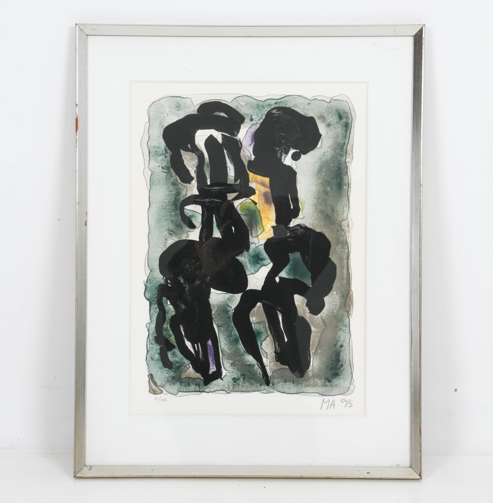 MOGENS ANDERSEN (DANSIH, 1916-2003) LITHOGRAPH: Initialed and dated '95, numbered 32/285 lower margin. Dimensions: (Frame) H 26" x W 20.5" (Sight) H 20" x W 14.5" Condition: Minor loss to frame, light scuffs and nicks.