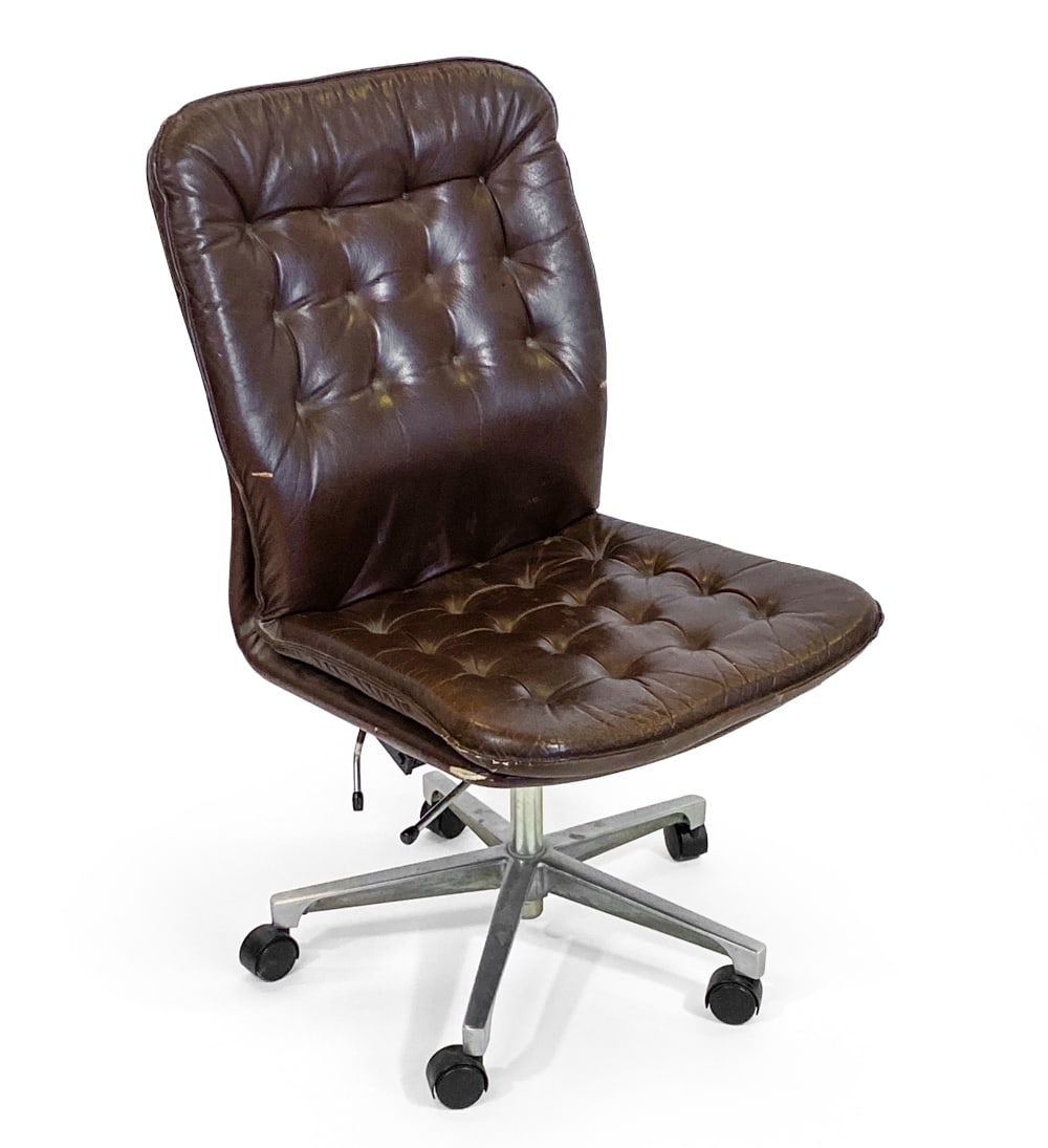 STYLE OF STRASSEL SWISS LEATHER SWIVEL CHAIR 1970S (1 of 12)