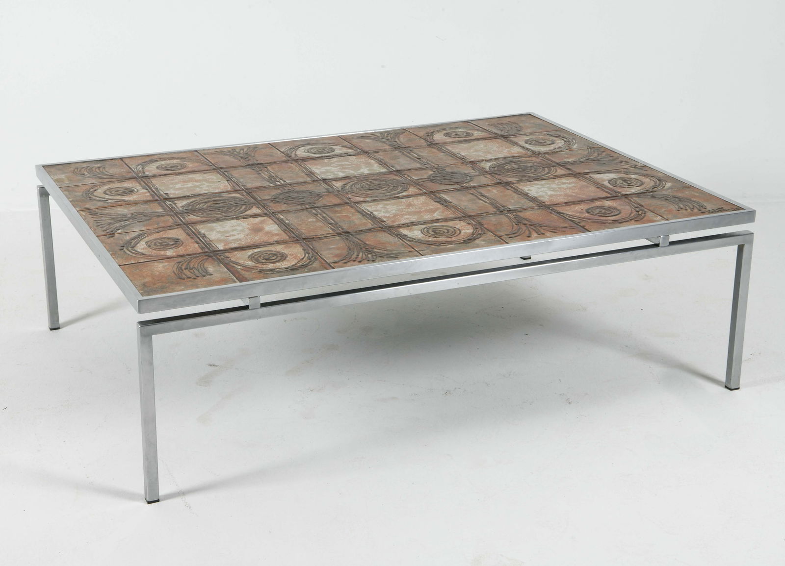 OX ART DANISH TILE & CHROME COFFEE TABLE C. 1970S (1 of 13)