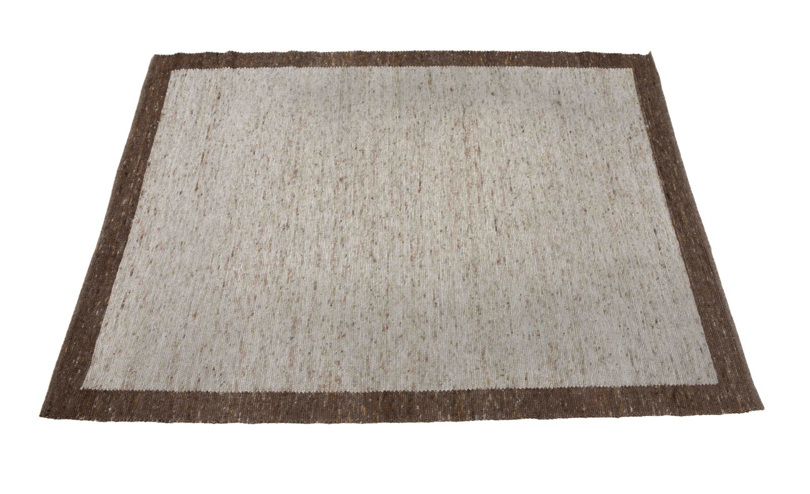 SCANDINAVIAN FLATWEAVE WOOL RUG C. 1970S: Hand-woven wool rug in beige and brown. Denmark, circa 1970s. Dimensions: L 97" x W 68". Condition: Wear consistent with age and use.