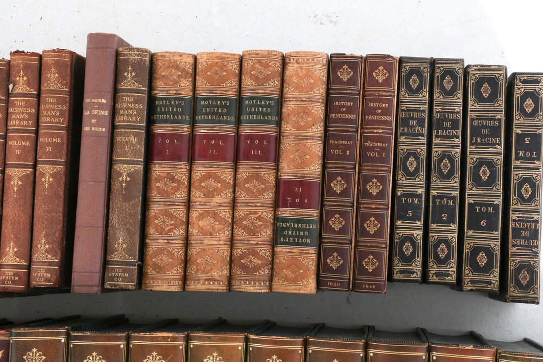 LARGE ANTIQUE LEATHERBOUND BOOK GROUPING - 9