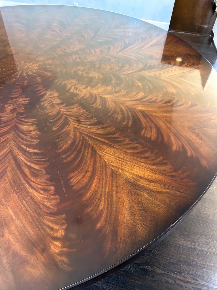 LARGE CUSTOM ROUND MAHOGANY DINING TABLE - 6