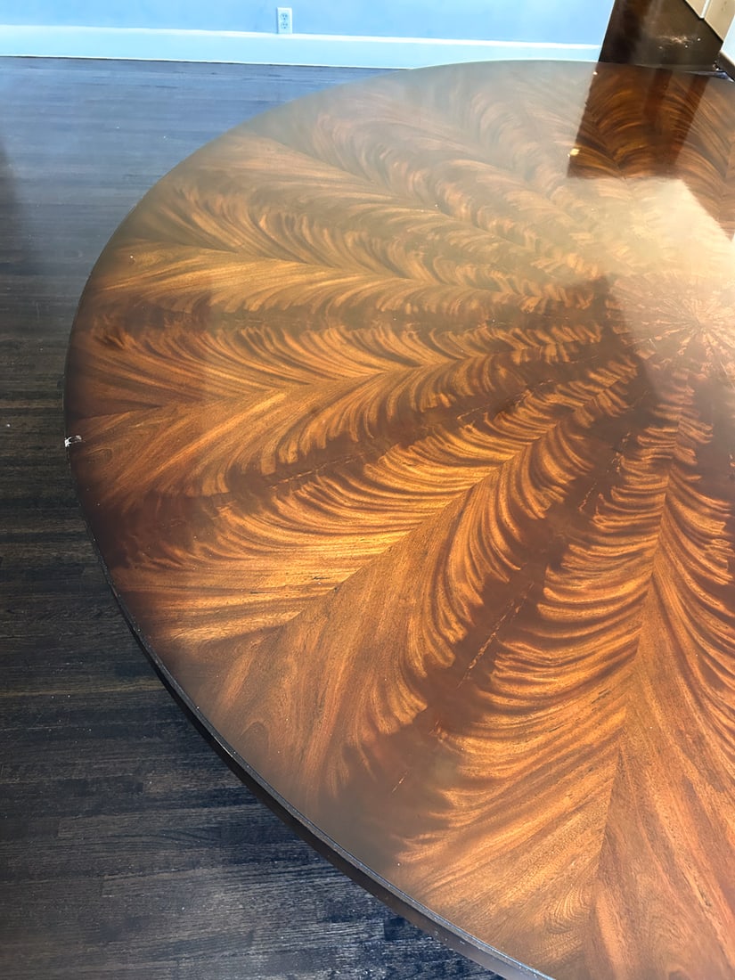 LARGE CUSTOM ROUND MAHOGANY DINING TABLE - 7