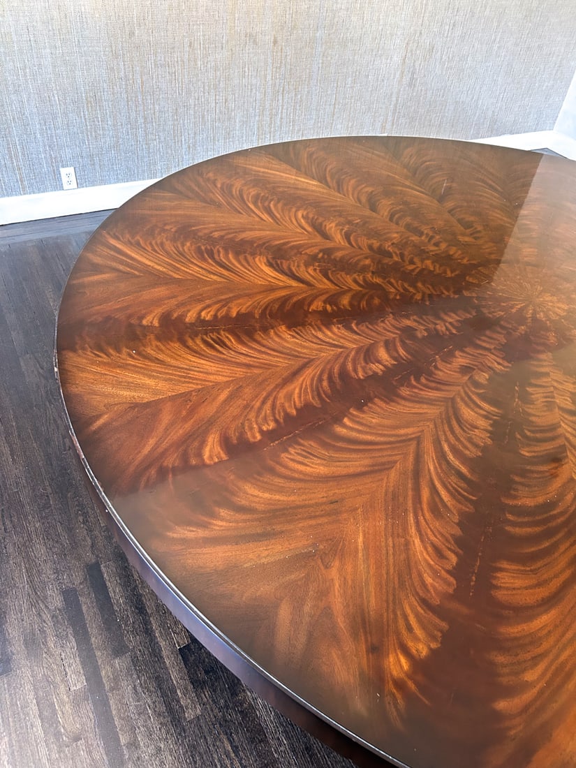 LARGE CUSTOM ROUND MAHOGANY DINING TABLE - 8