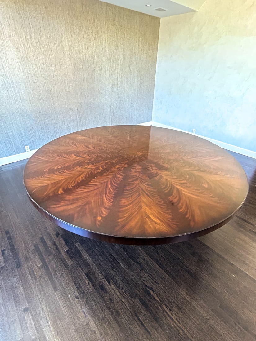 LARGE CUSTOM ROUND MAHOGANY DINING TABLE - 9