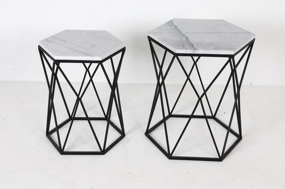 CONTEMPORARY MARBLE TOP SIDE TABLES - 4