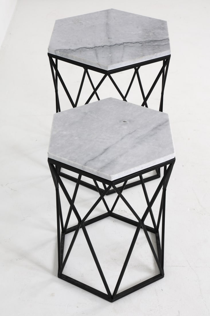 CONTEMPORARY MARBLE TOP SIDE TABLES - 8