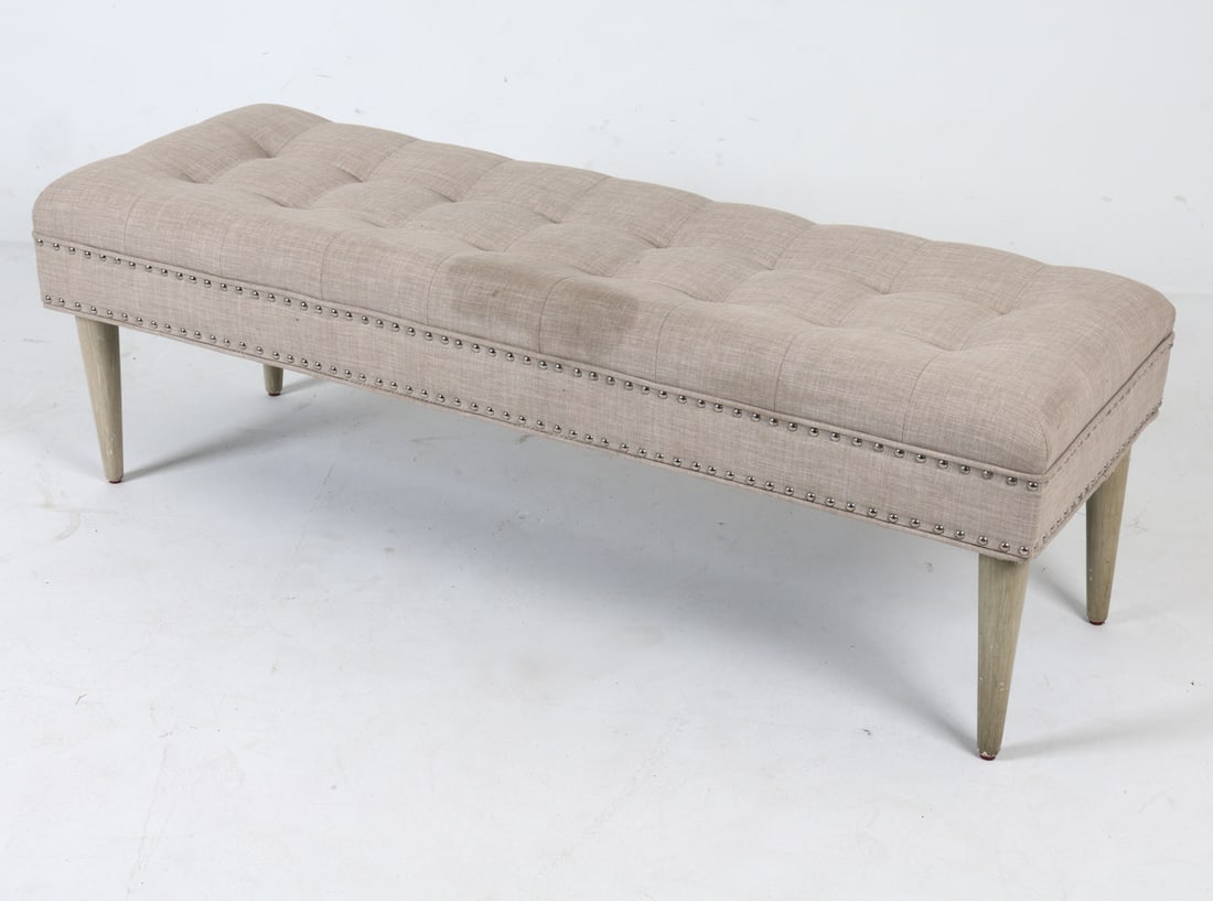 CONTEMPORARY TUFTED BENCH: Dimensions: H 18" x W 54" x D 18.5" Condition: Wear consistent with age and use.