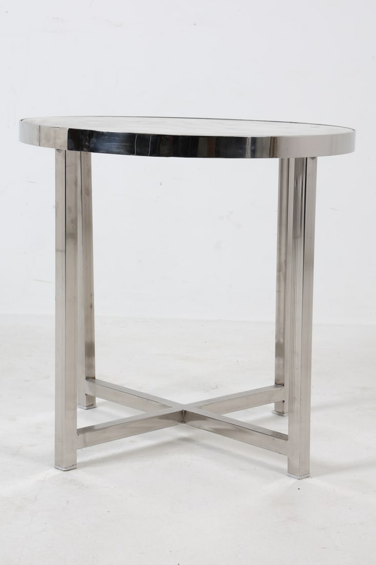 ROUND MARBLE TOP CHROME SIDE TABLE - 2