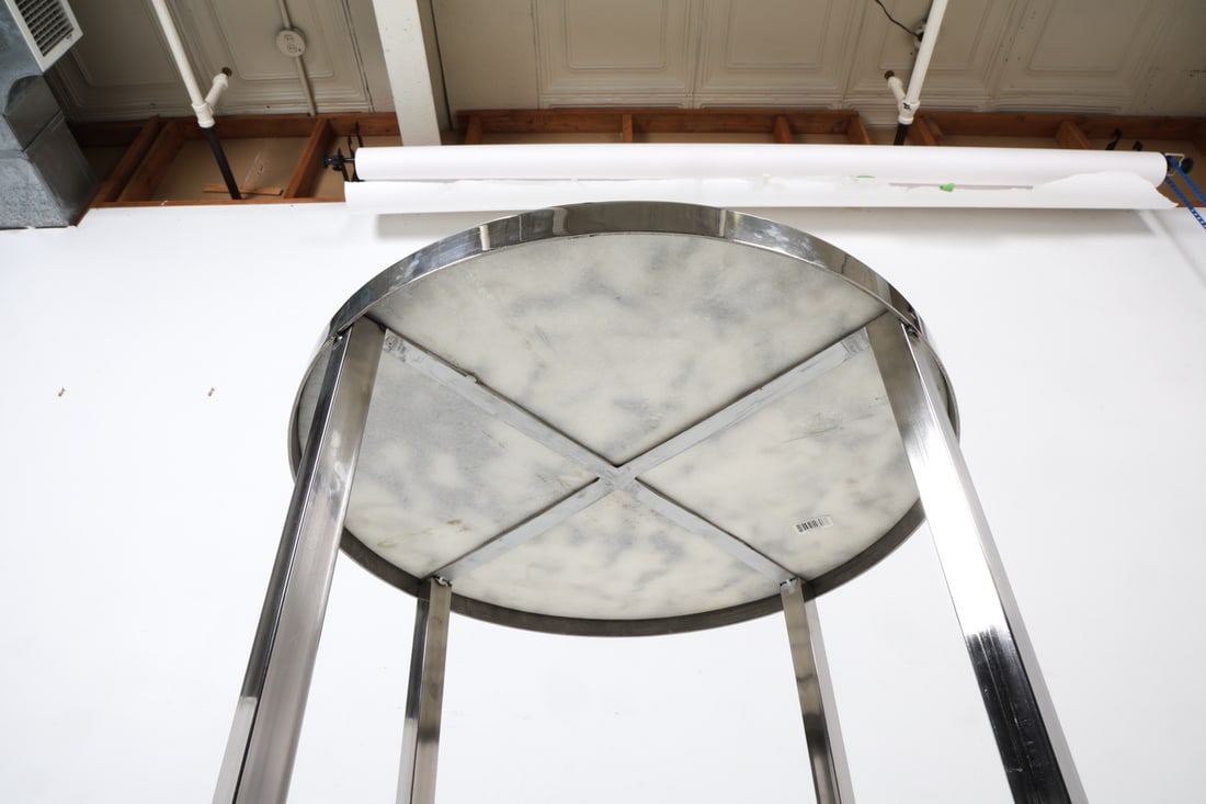 ROUND MARBLE TOP CHROME SIDE TABLE - 7