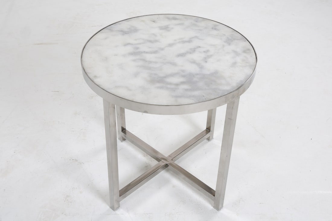 ROUND MARBLE TOP CHROME SIDE TABLE - 8