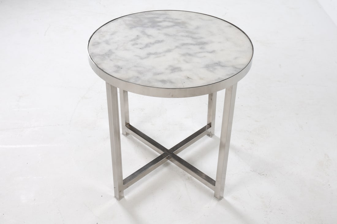 ROUND MARBLE TOP CHROME SIDE TABLE - 9