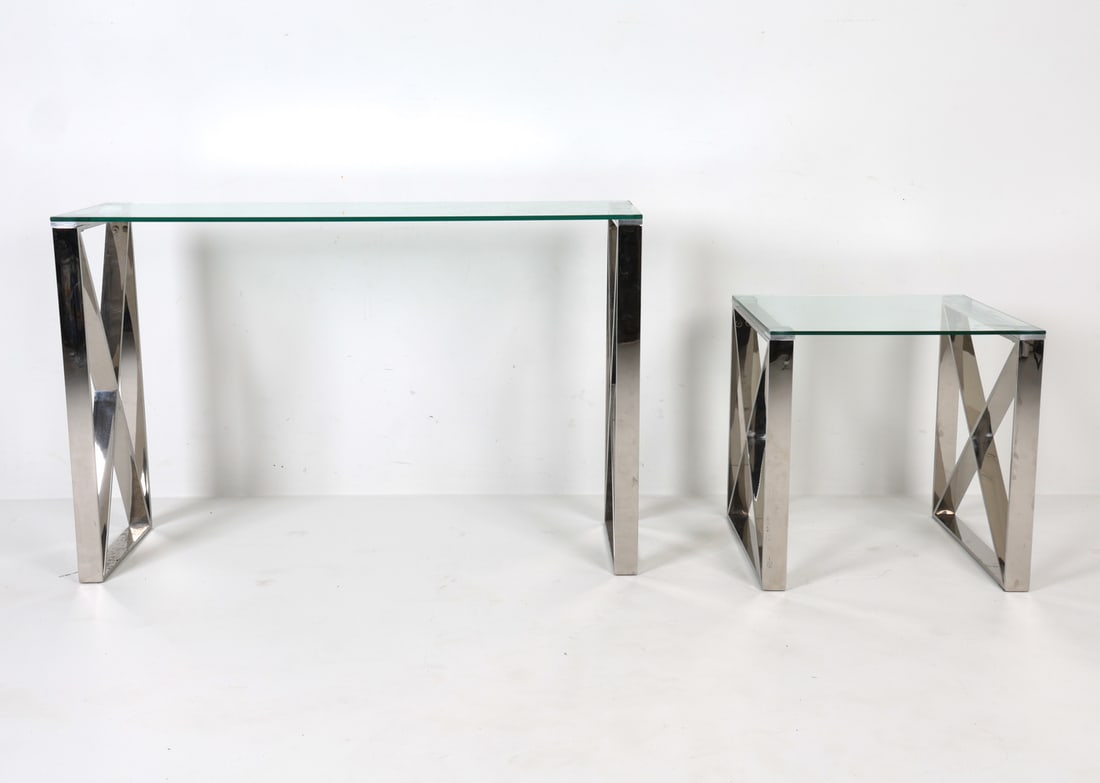 CHROME CONSOLE AND SIDE TABLE GROUPING - 3