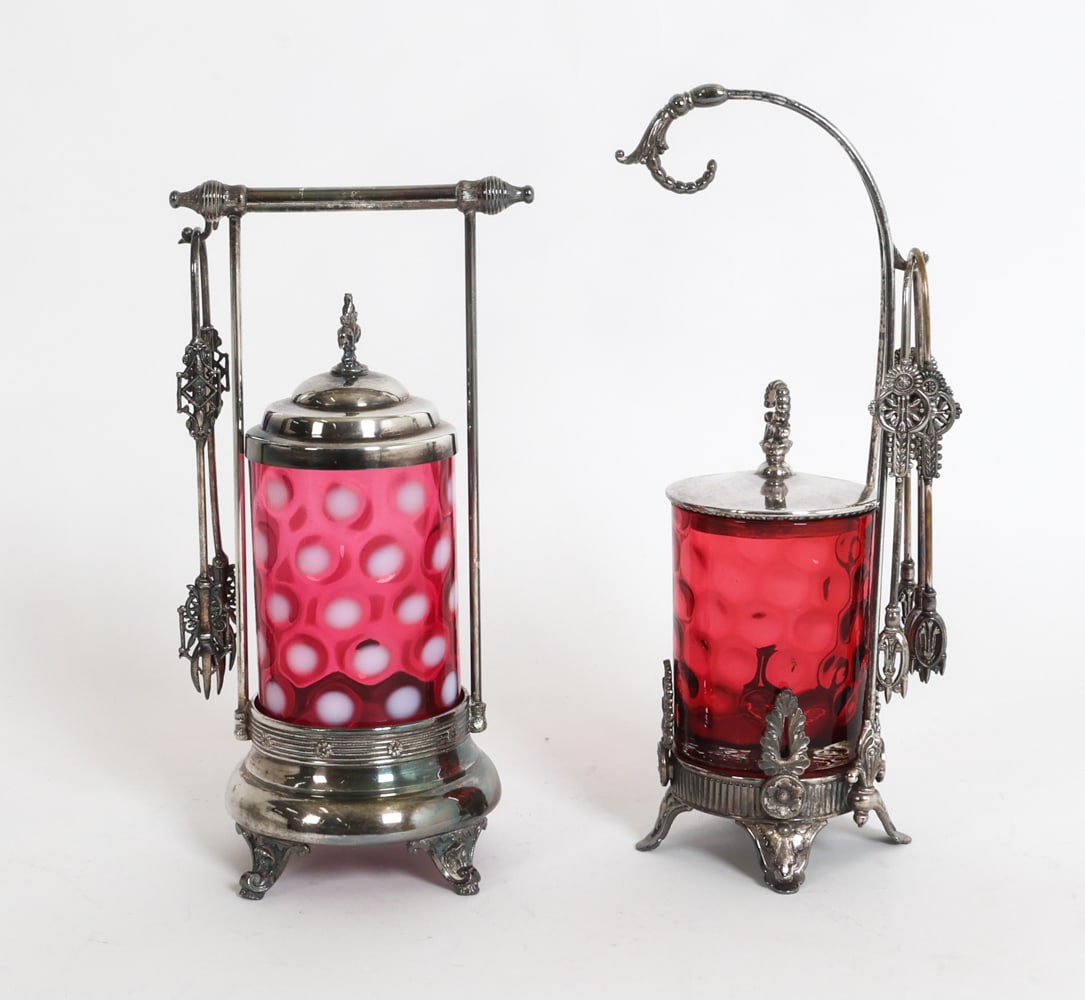 VICTORIAN CRANBERRY GLASS PICKLE CASTOR GROUPING (1 of 20)