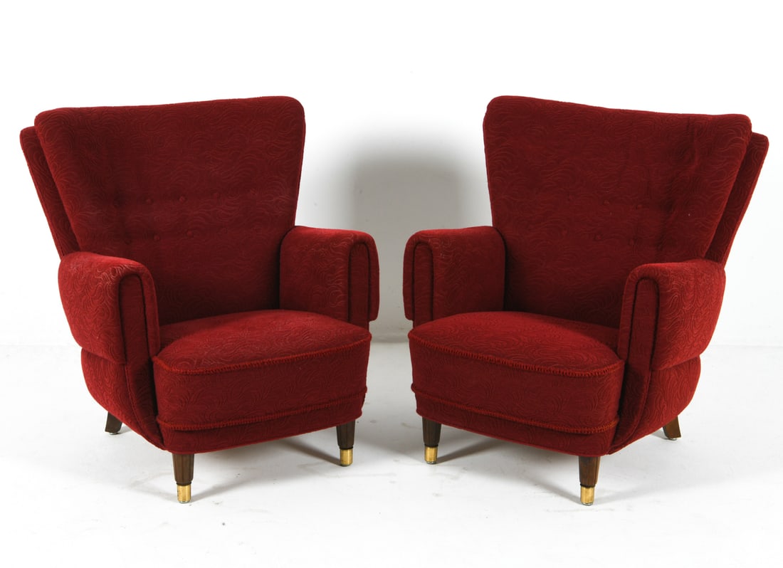 PAIR FRITZ HANSEN STYLE DANISH LOUNGE CHAIRS 1940S (1 of 10)