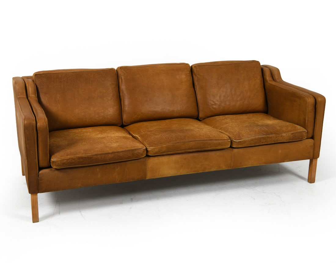 STOUBY DANISH LEATHER & BEECH SOFA C. 1970S (1 of 15)