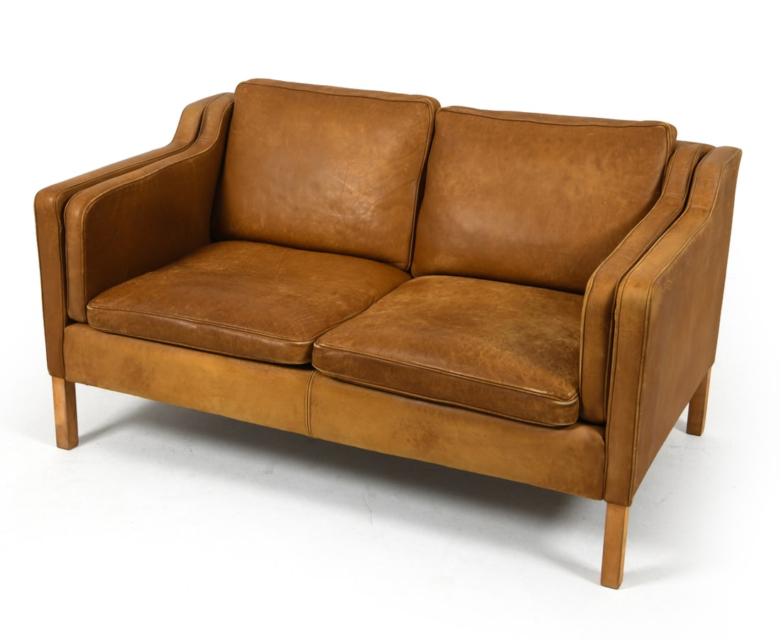 STOUBY DANISH LEATHER LOVESEAT C. 1970S (1 of 18)