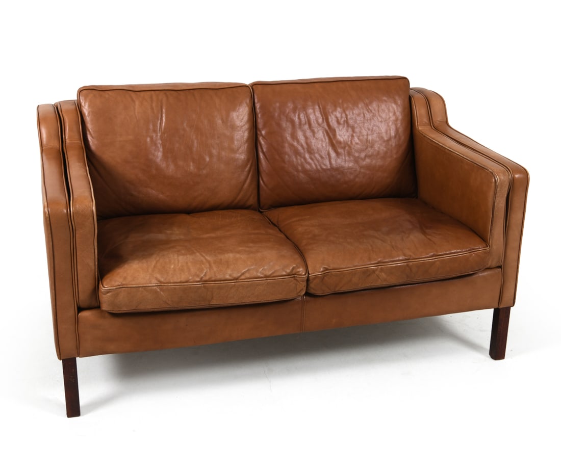 STOUBY DANISH LEATHER LOVESEAT C. 1970S (1 of 18)