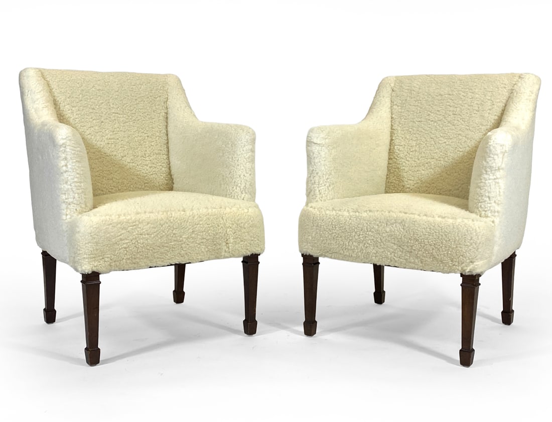 PAIR FRITZ HENNINGSEN STYLE LAMBSWOOL CHAIRS (1 of 10)