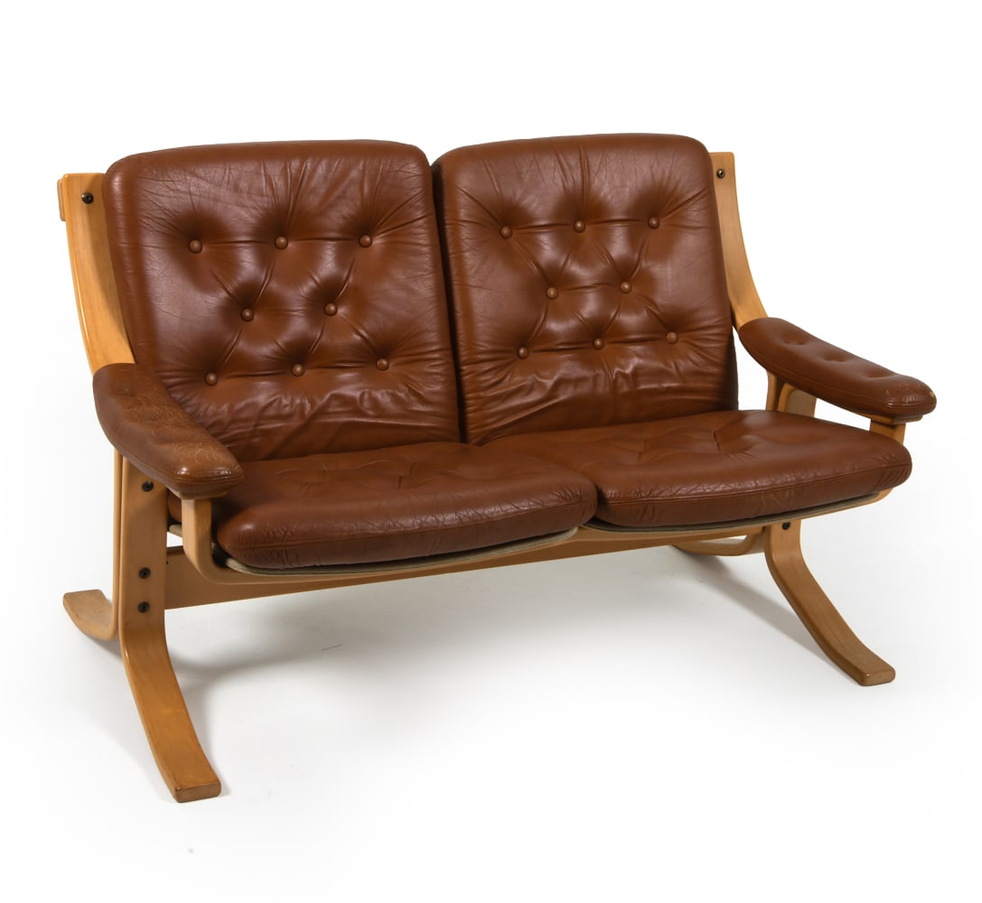 JON HJORTDAL NORWEGIAN LEATHER LOVESEAT 1970S (1 of 16)