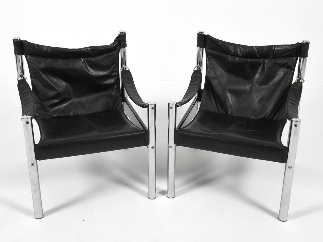 PAIR BORJE JOHANSON LEATHER & CHROME SAFARI CHAIRS (1 of 17)