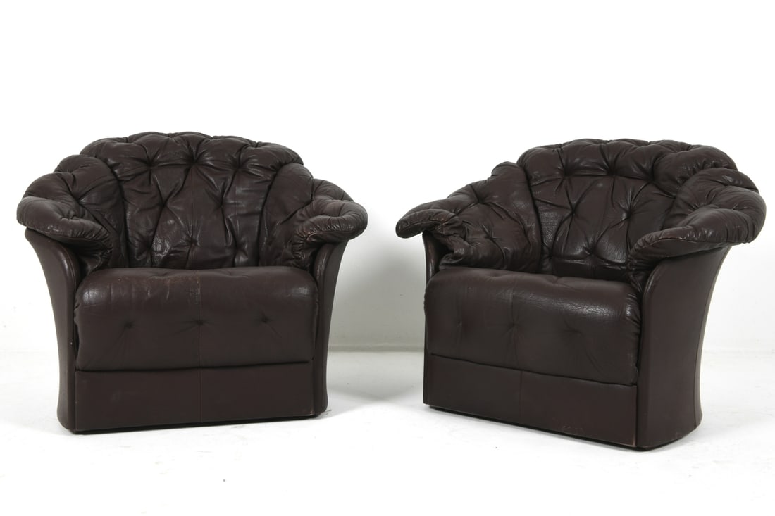 PAIR CHESTERFIELD STYLE DANISH LEATHER CLUB CHAIRS (1 of 14)