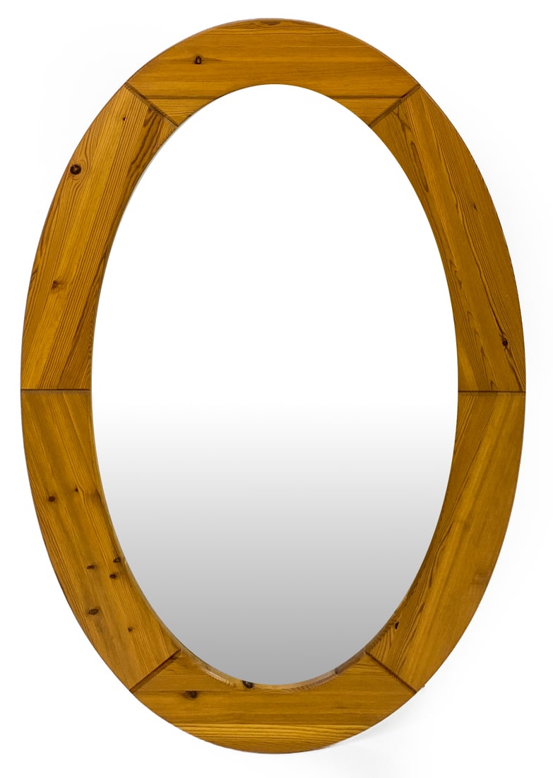 SCANDINAVIAN PINE OVAL WALL MIRROR C. 1970S (1 of 4)