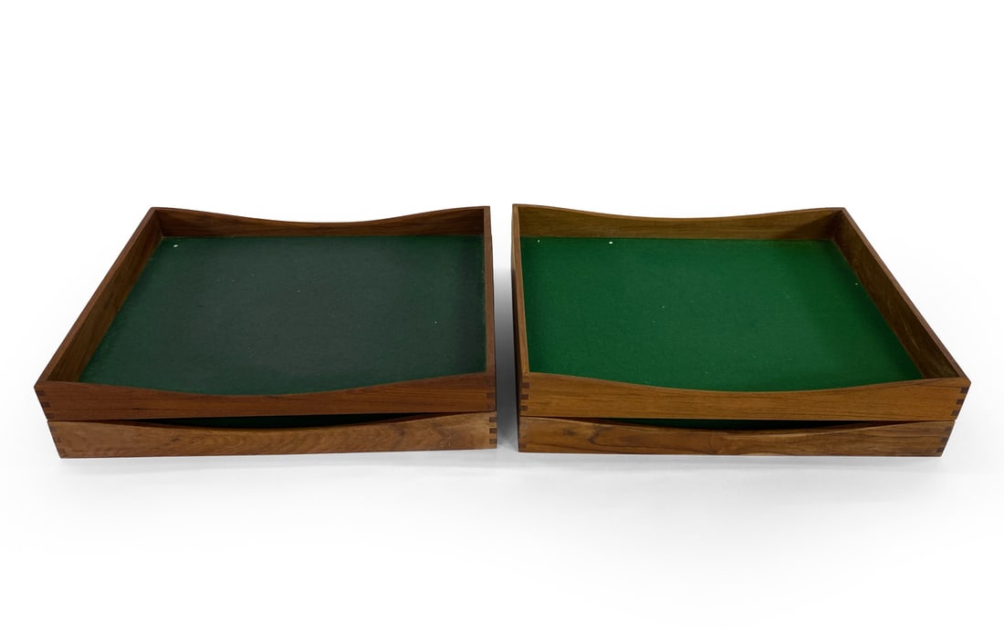 GROUPING OF DANISH TEAK TRAYS C. 1960S: Includes 4 pieces. Dimensions: H 2" x W 19" x D 15.5" Condition: With light scuffs and scratches to finish consistent with age and use. J158