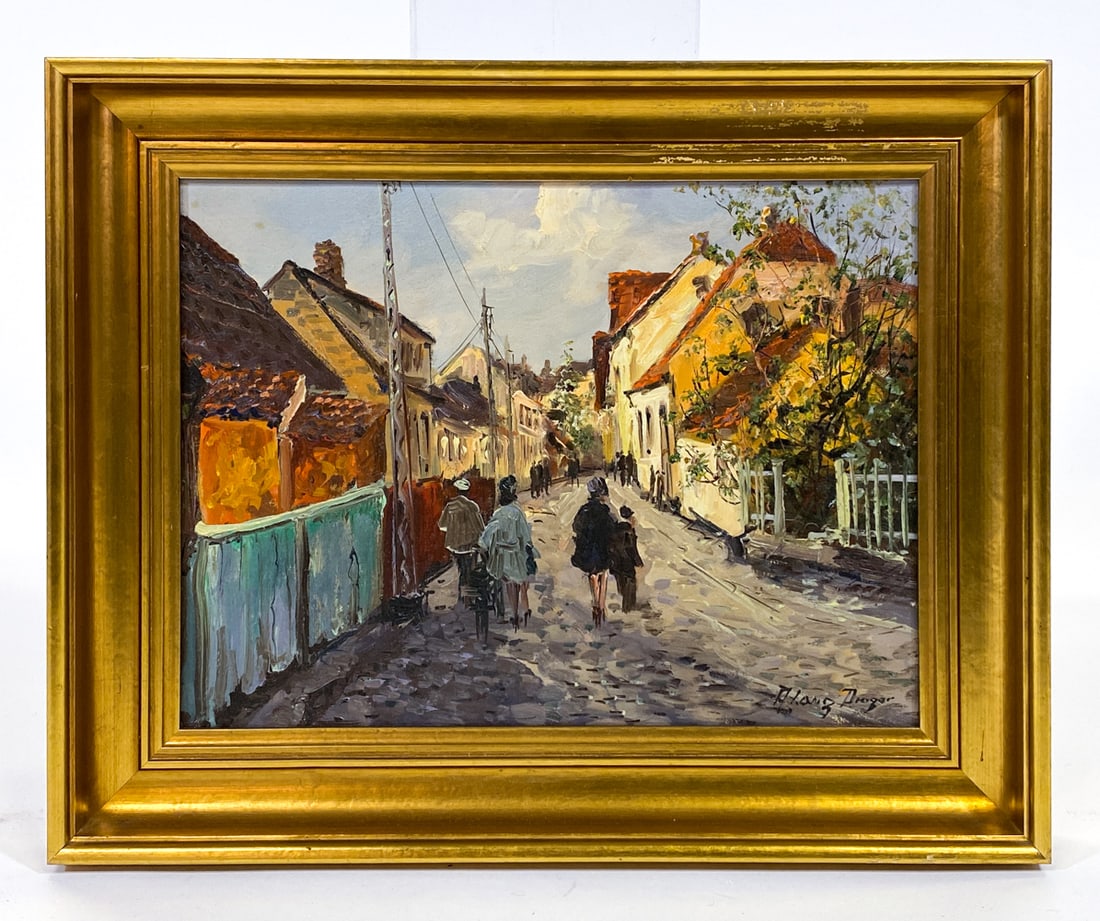 A. LANG (20TH C.) DANISH STREET SCENE O/C (1 of 6)