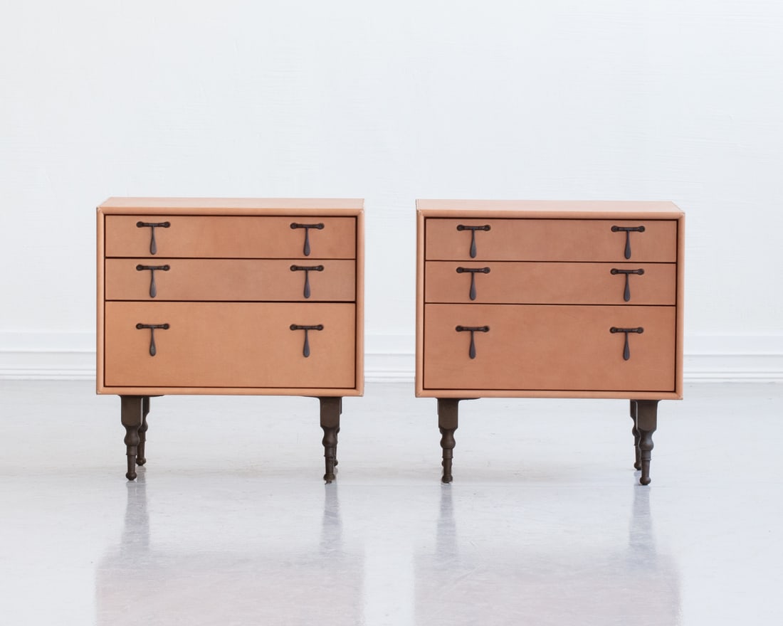 PAIR TYLER HAYS BDDW LEATHER & BRONZE SIDE CHESTS (1 of 8)