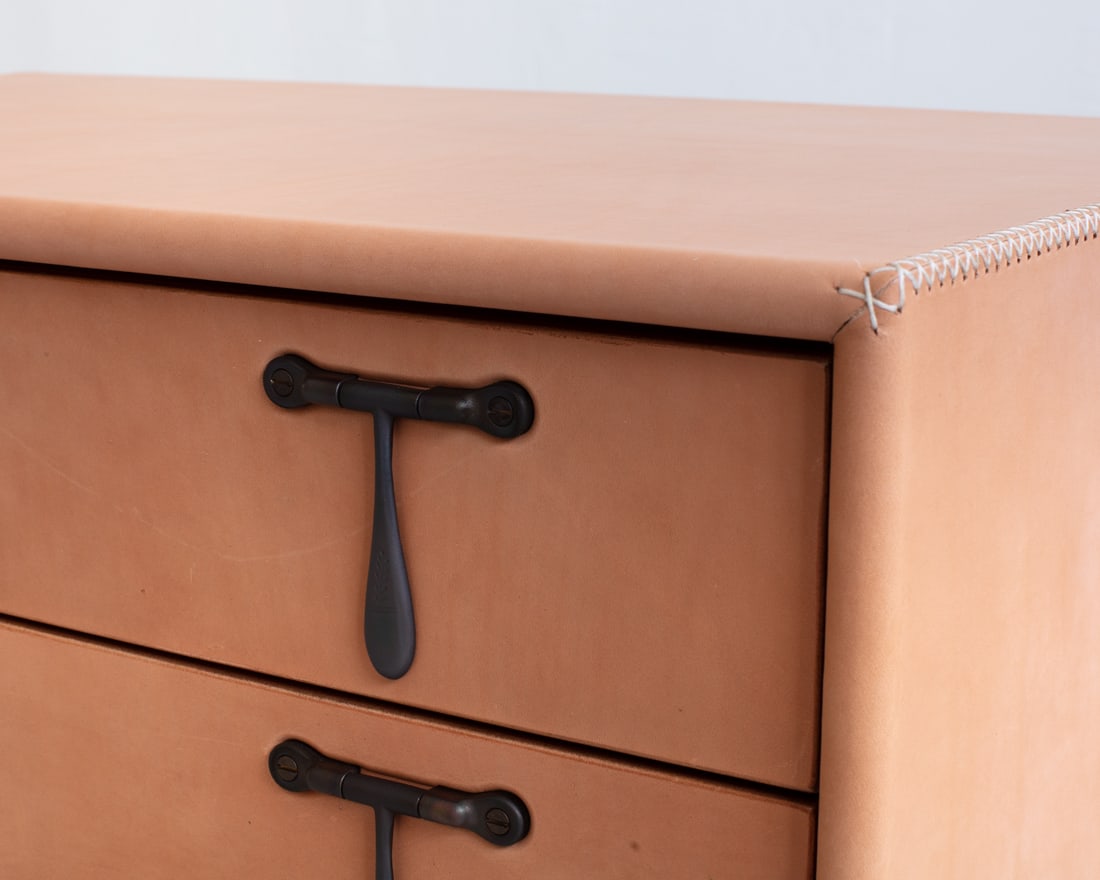 PAIR TYLER HAYS BDDW LEATHER & BRONZE SIDE CHESTS - 4