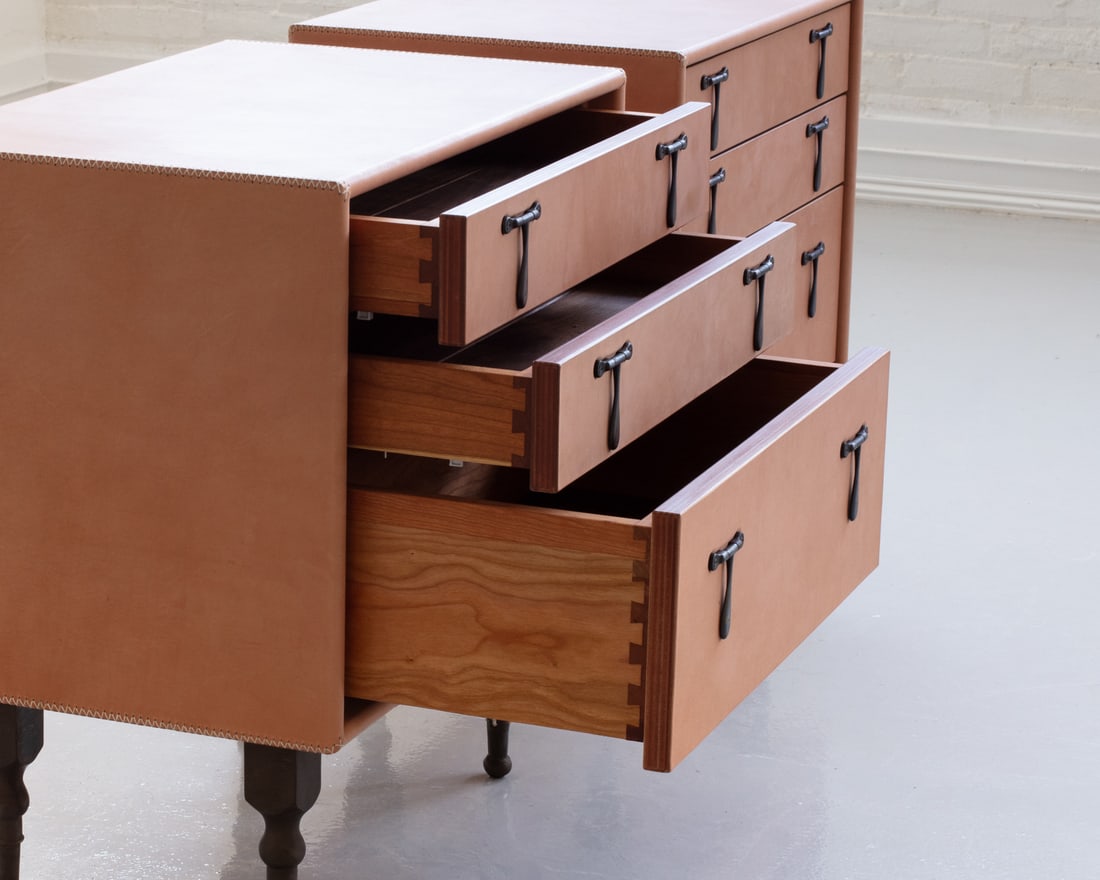 PAIR TYLER HAYS BDDW LEATHER & BRONZE SIDE CHESTS - 6