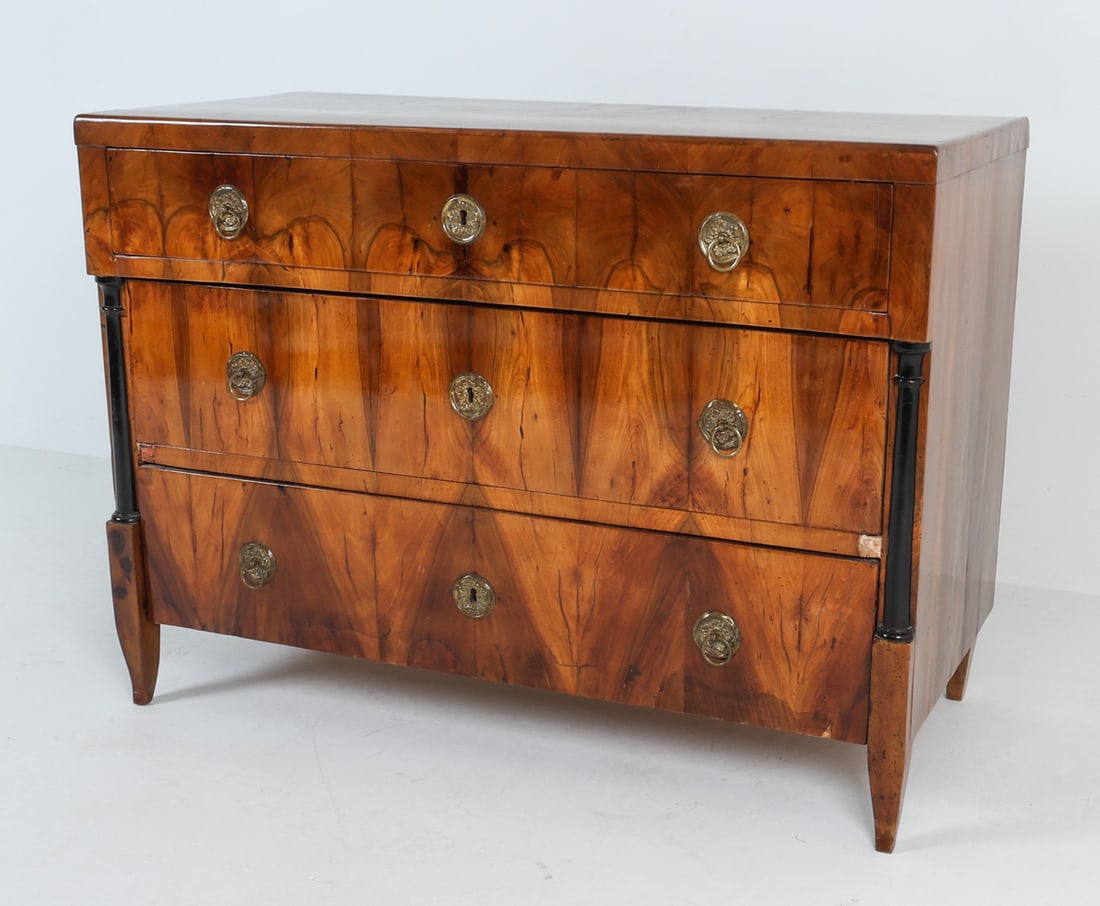 BIEDERMEIER STYLE FLAME WALNUT CHEST OF DRAWERS (1 of 20)