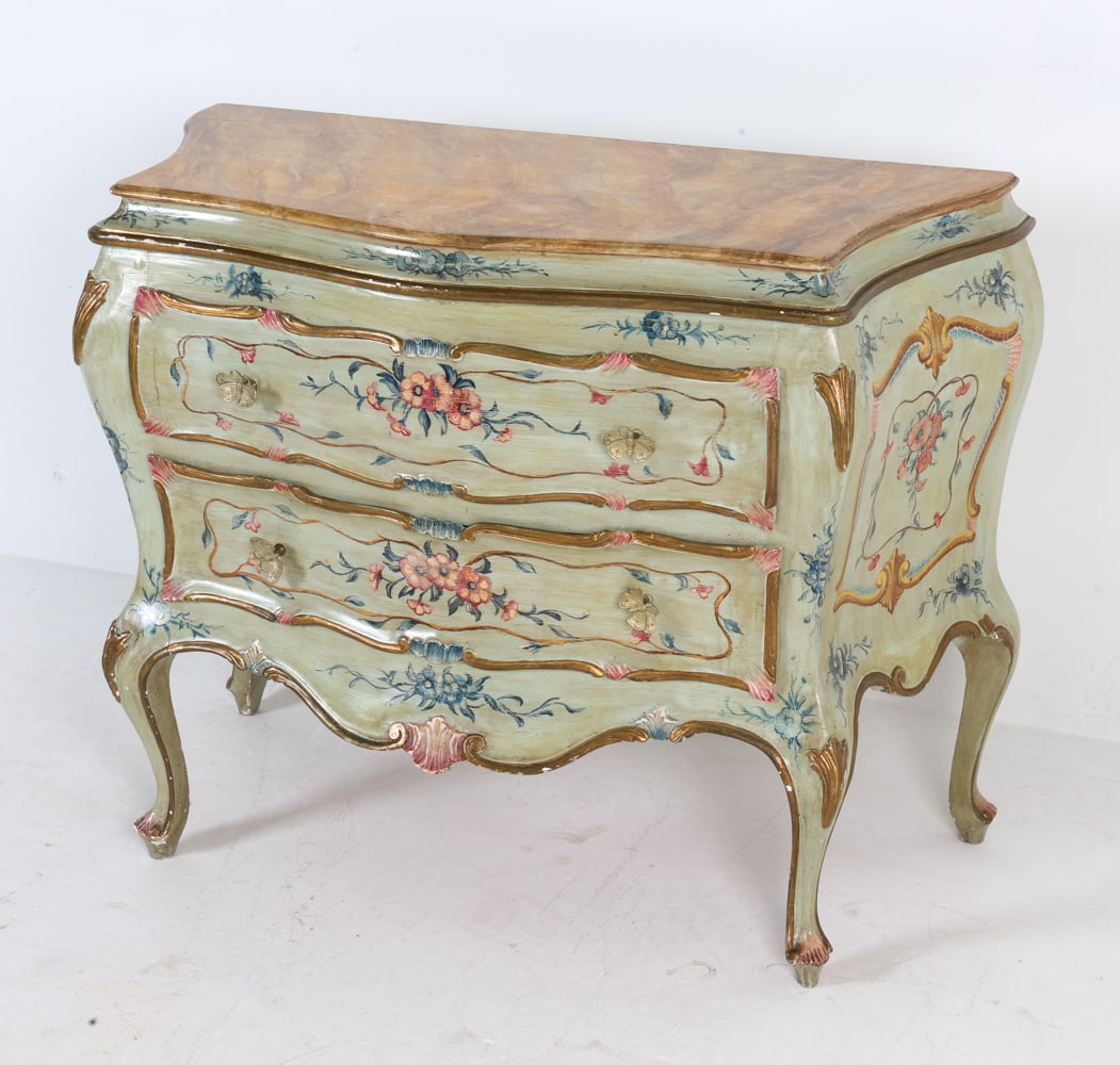 FRENCH LOUIS XV STYLE PAINTED BOMBE COMMODE (1 of 20)
