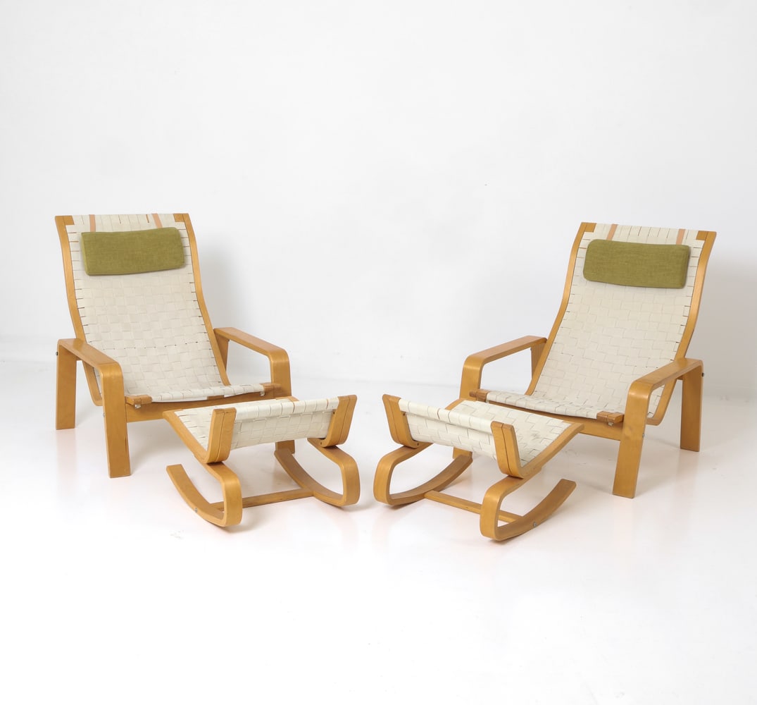 PAIR IILMARI LAPPALAINEN PULKKA CHAIRS W/ OTTOMANS (1 of 18)