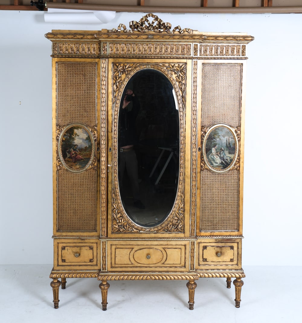 ANTIQUE FRENCH LOUIS XVI STYLE GOLD GILT ARMOIRE - 2