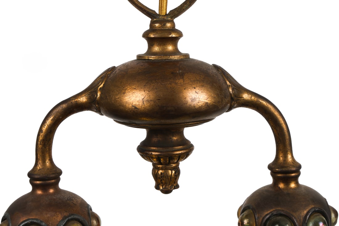 TIFFANY STUDIOS JEWELED BRONZE PENDANT LIGHT - 10