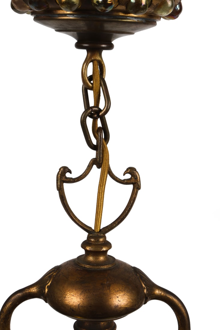 TIFFANY STUDIOS JEWELED BRONZE PENDANT LIGHT - 11