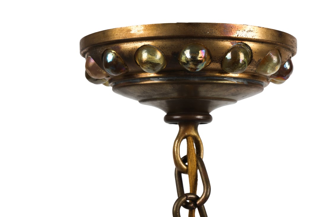 TIFFANY STUDIOS JEWELED BRONZE PENDANT LIGHT - 12